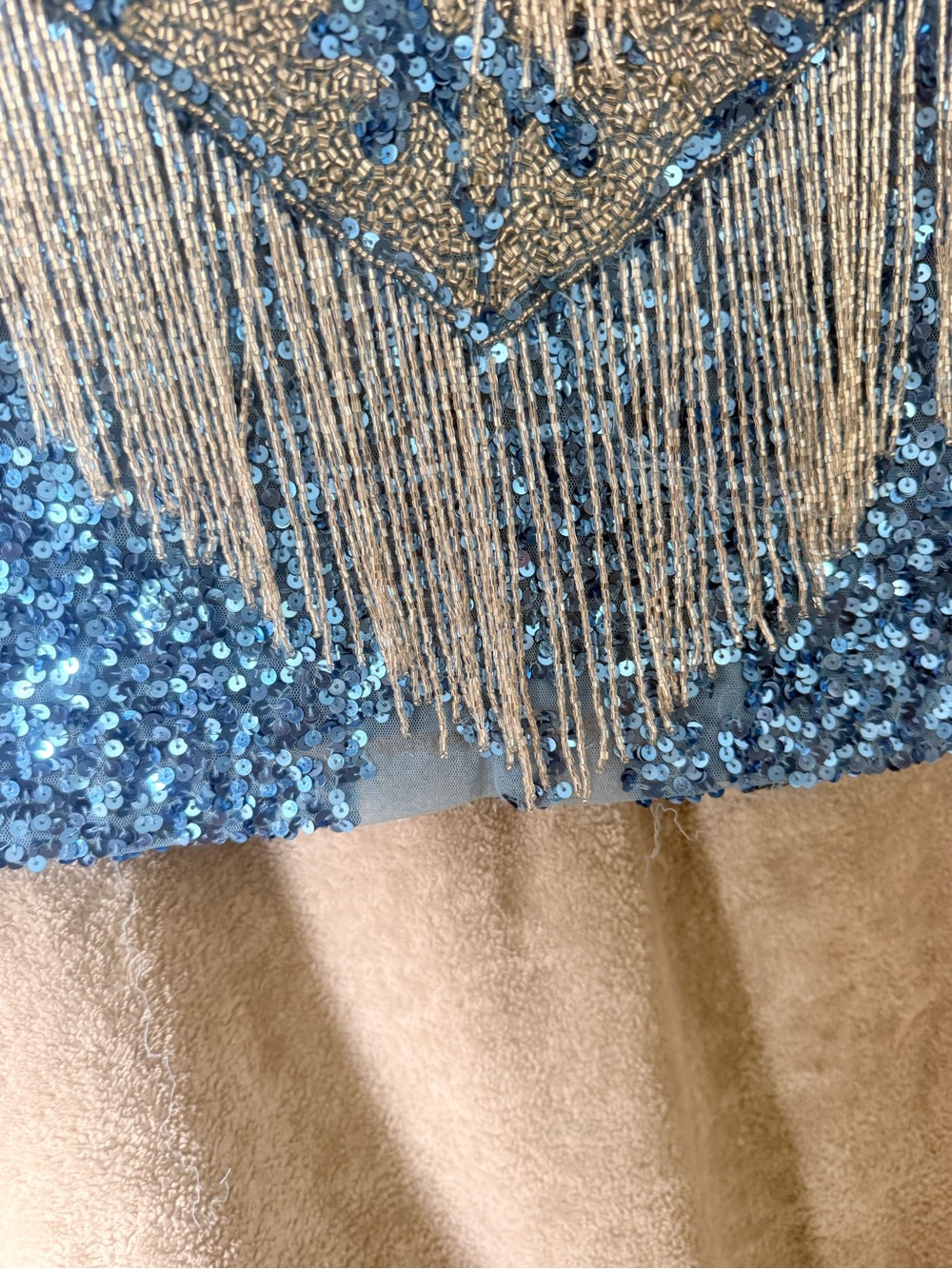 Jovani Blue Silver Sequin Fringe One-Shoulder Dress Sz 0 - Picture 9 of 16
